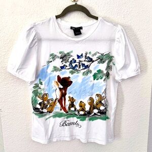 Zara White Bambi Graphic T-Shirt SZ M